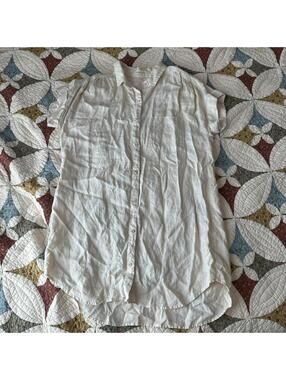 Anthropologie Cloth & Stone cream 100% linen button up casual shirt dress Size L